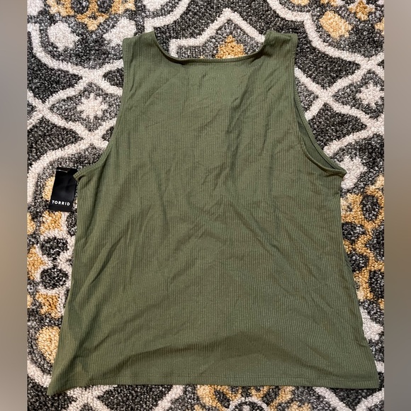 Supersoft Rib Lace Up Ruched Tie Front Tank 2X - Picture 2 of 4